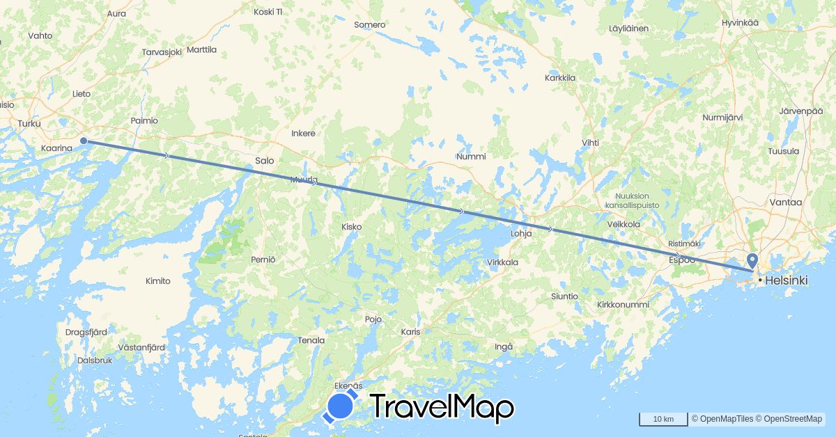 TravelMap itinerary: driving, cycling in Finland (Europe)